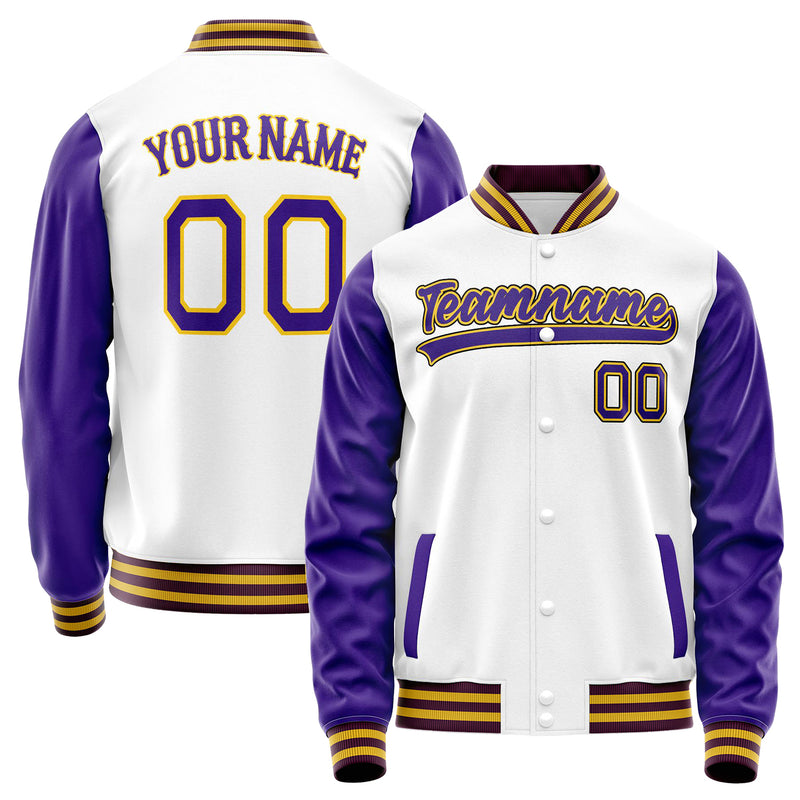 Custom White Purple Solid Color Varsity Letterman Jacket JA02240617LH472