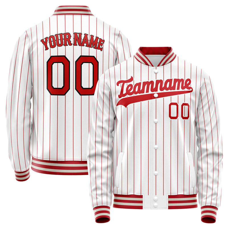 Custom White Red Red Pinstripe Varsity Letterman Jacket JA02240617LH474