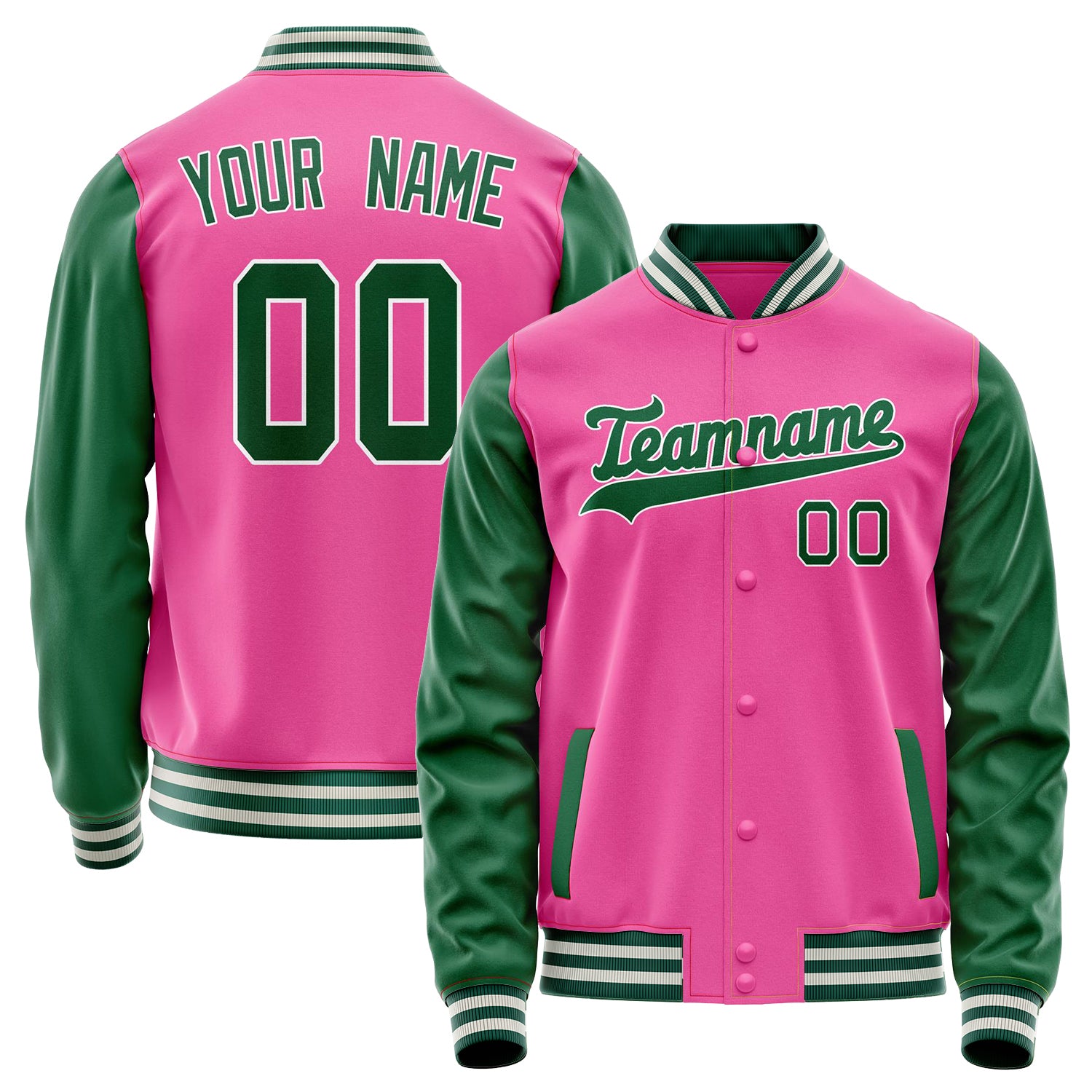 Custom Pink Kelly-Green Solid Color Varsity Letterman Jacket JA02240617SH298