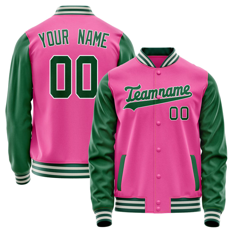 Custom Pink Kelly-Green Solid Color Varsity Letterman Jacket JA02240617SH298