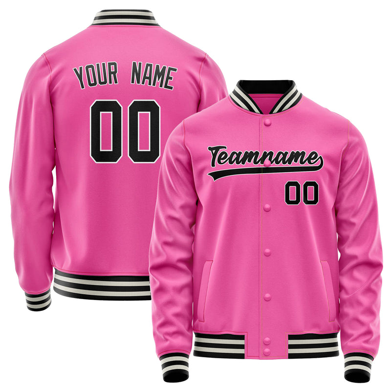 Custom Pink Black Solid Color Varsity Letterman Jacket JA02240617SH300