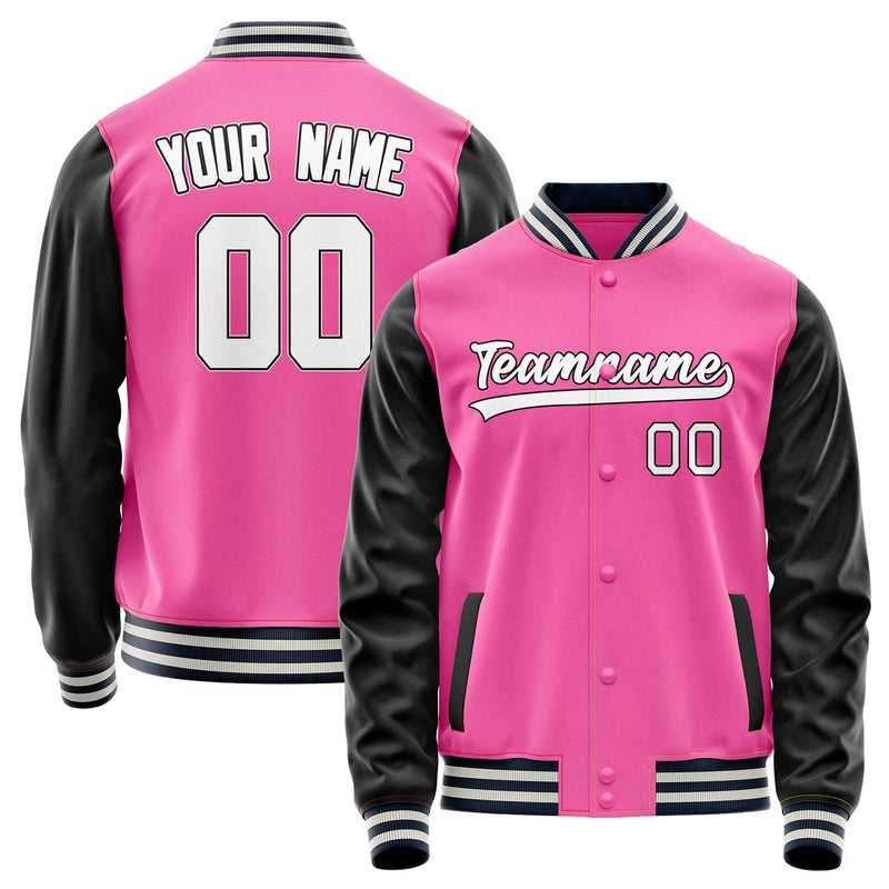 Custom Pink Black Solid Color Varsity Letterman Jacket JA02240617SH303