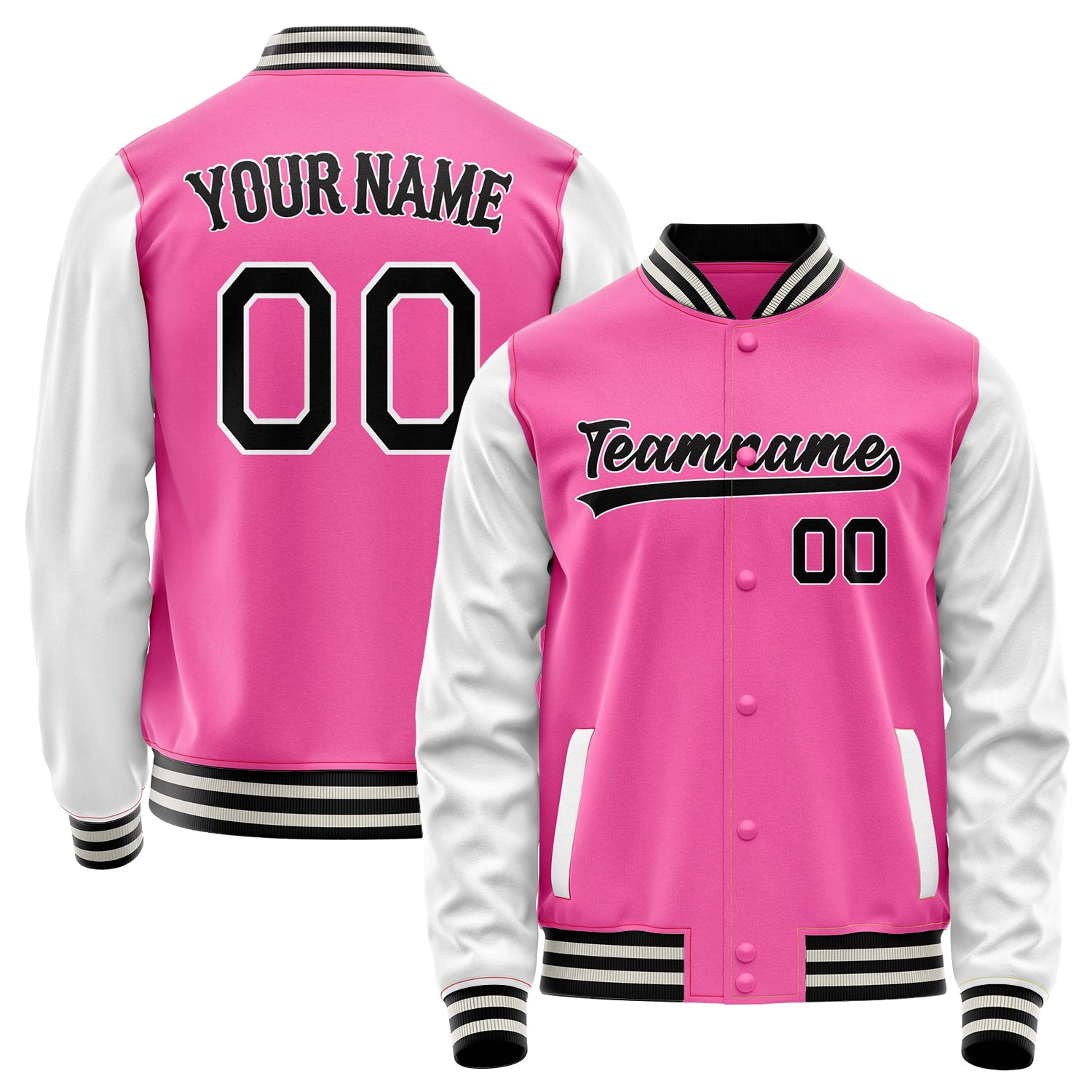 Custom Pink White Solid Color Varsity Letterman Jacket JA02240617SH304