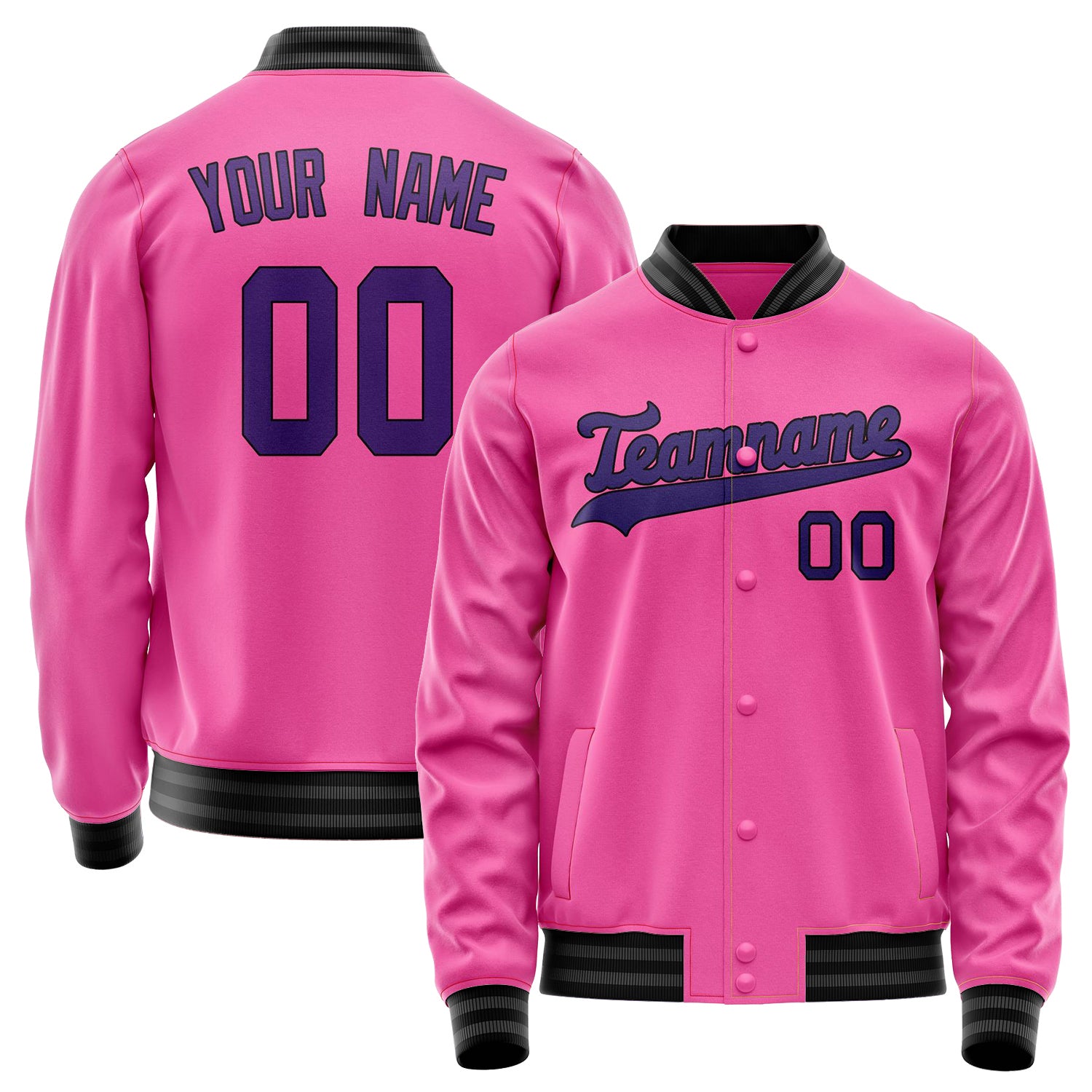 Custom Pink Purple Solid Color Varsity Letterman Jacket JA02240617SH307