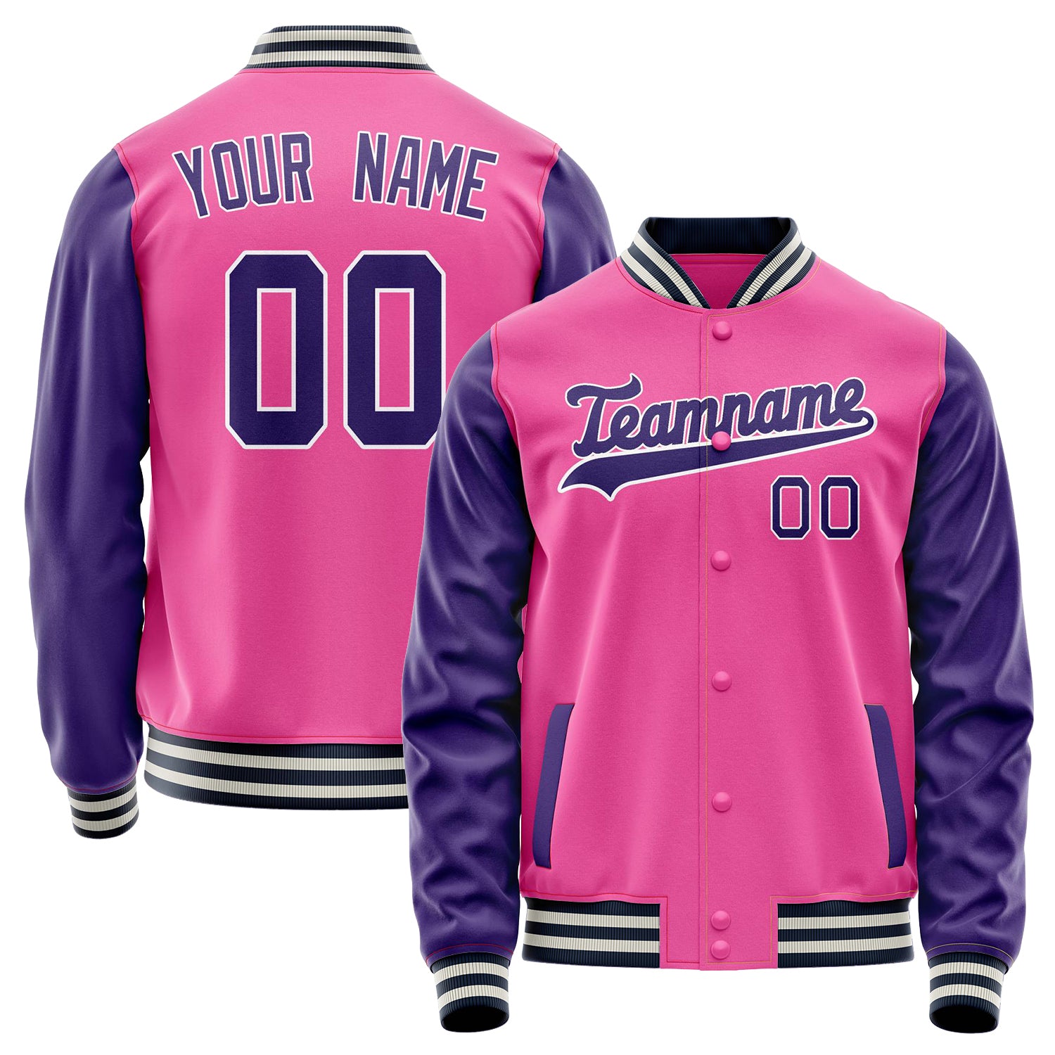 Custom Pink Purple Solid Color Varsity Letterman Jacket JA02240617SH309