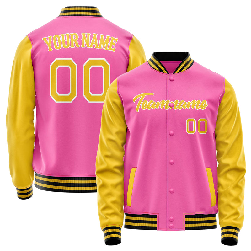 Custom Pink Gold Solid Color Varsity Letterman Jacket JA02240617SH310