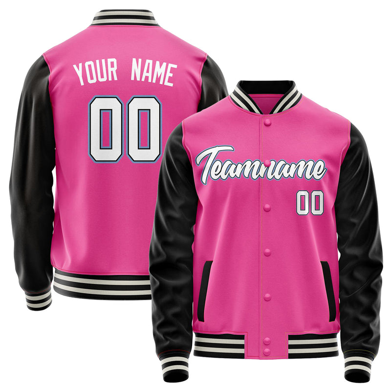 Custom Pink Black Solid Color Varsity Letterman Jacket JA02240617SH312