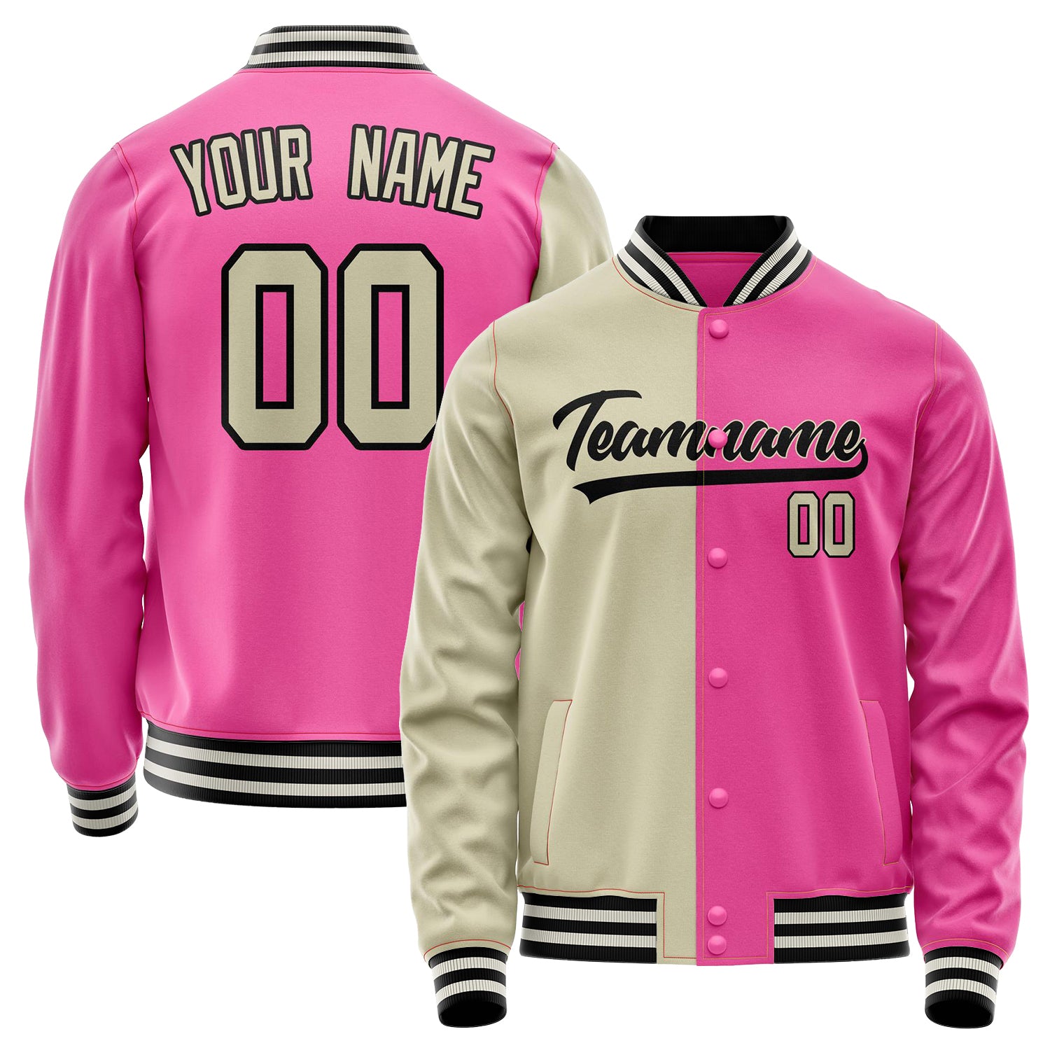 Custom Pink Cream Split Varsity Letterman Jacket JA02240617SH313