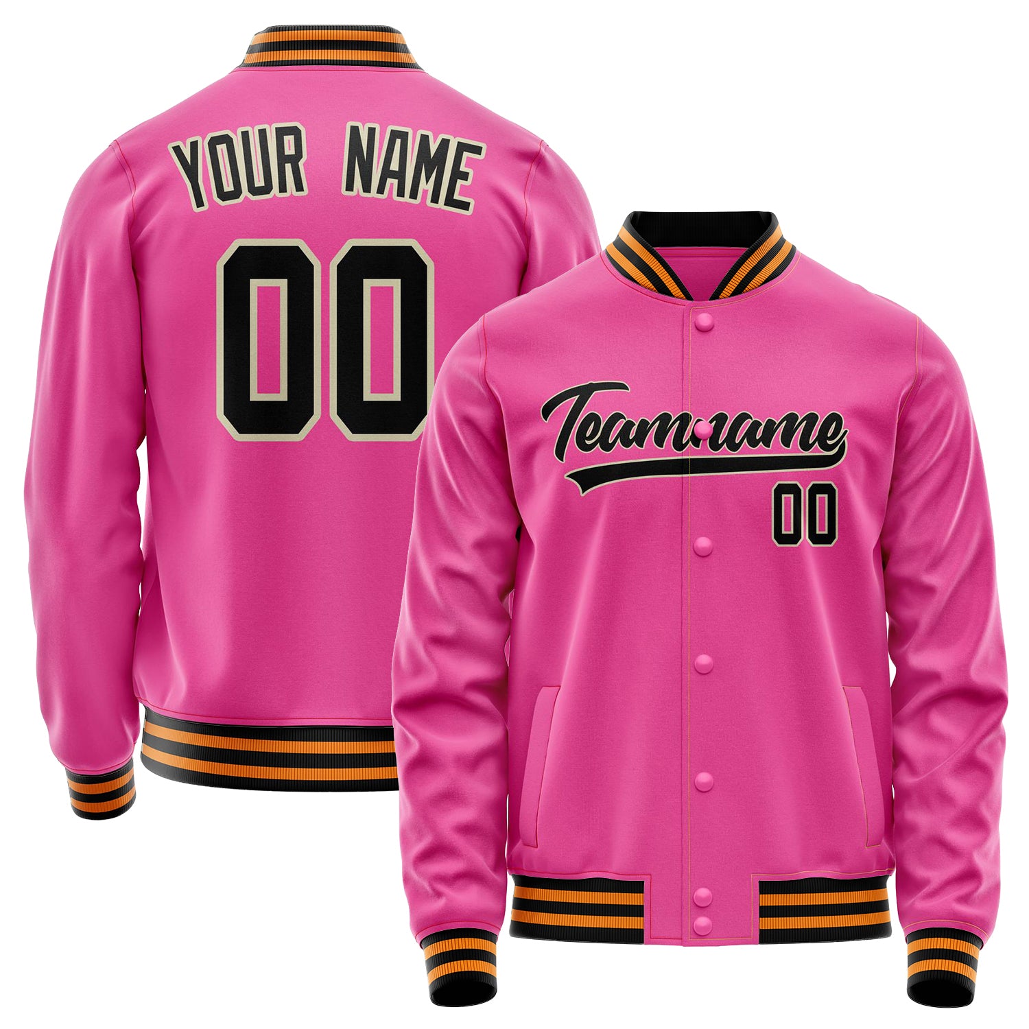 Custom Pink Black Solid Color Varsity Letterman Jacket JA02240617SH314