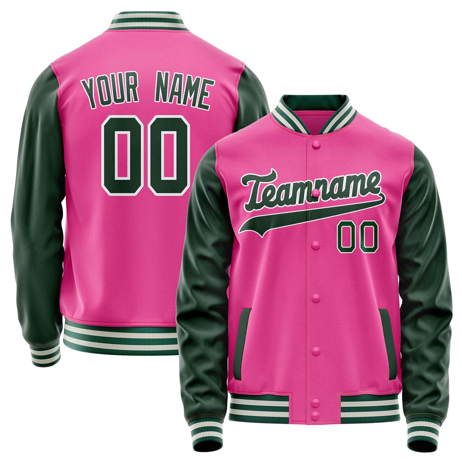 Custom Pink Kelly-Green Solid Color Varsity Letterman Jacket JA02240617SH316