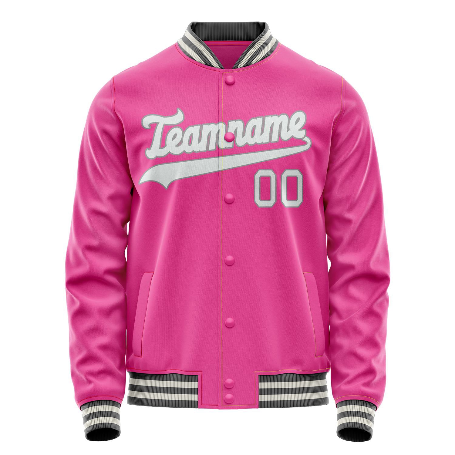 Custom Pink Gray Solid Color Varsity Letterman Jacket JA02240617SH317