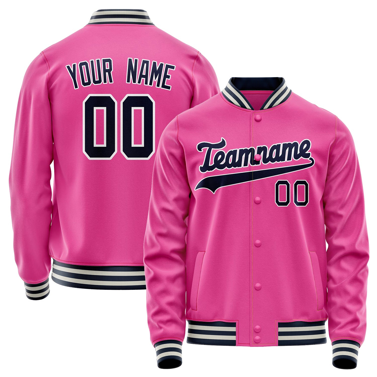 Custom Pink Black Solid Color Varsity Letterman Jacket JA02240617SH318