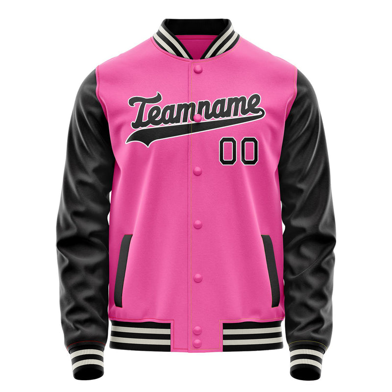 Custom Pink Black Solid Color Varsity Letterman Jacket JA02240617SH323