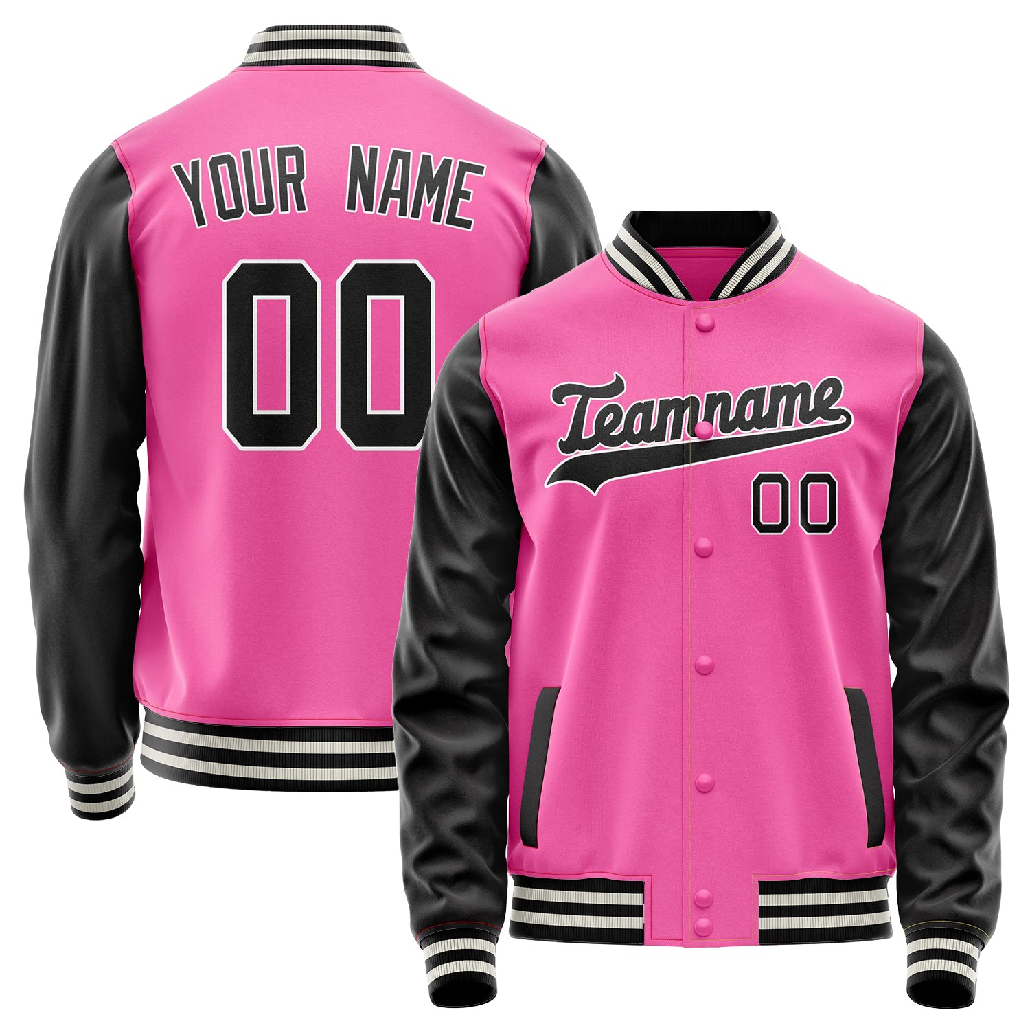 Custom Pink Black Solid Color Varsity Letterman Jacket JA02240617SH323
