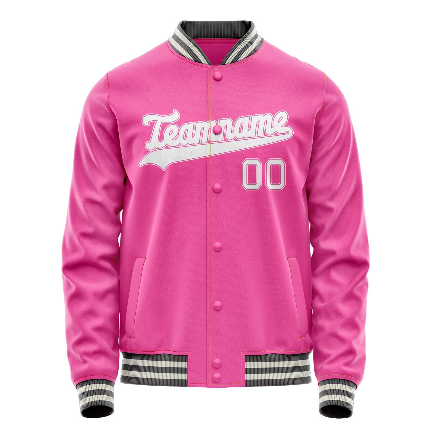 Custom Pink White Solid Color Varsity Letterman Jacket JA02240617SH324