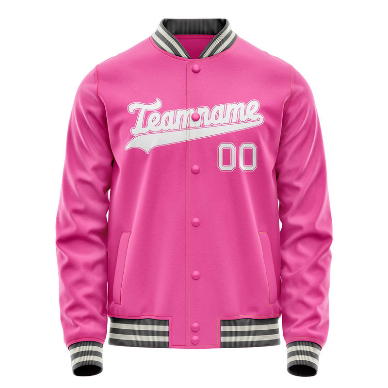 Custom Pink White Solid Color Varsity Letterman Jacket JA02240617SH324