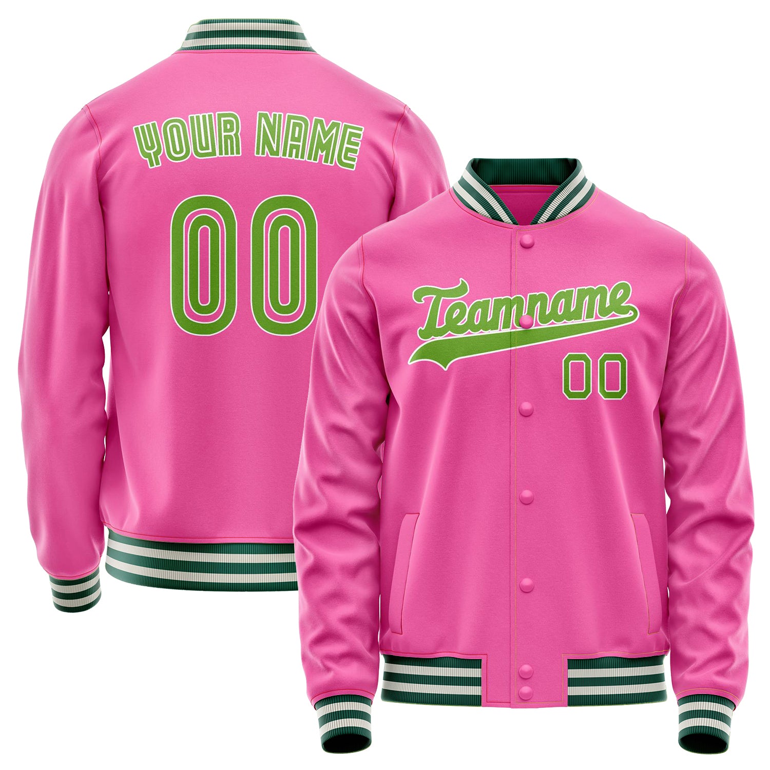 Custom Pink Neon-Green Solid Color Varsity Letterman Jacket JA02240617SH325
