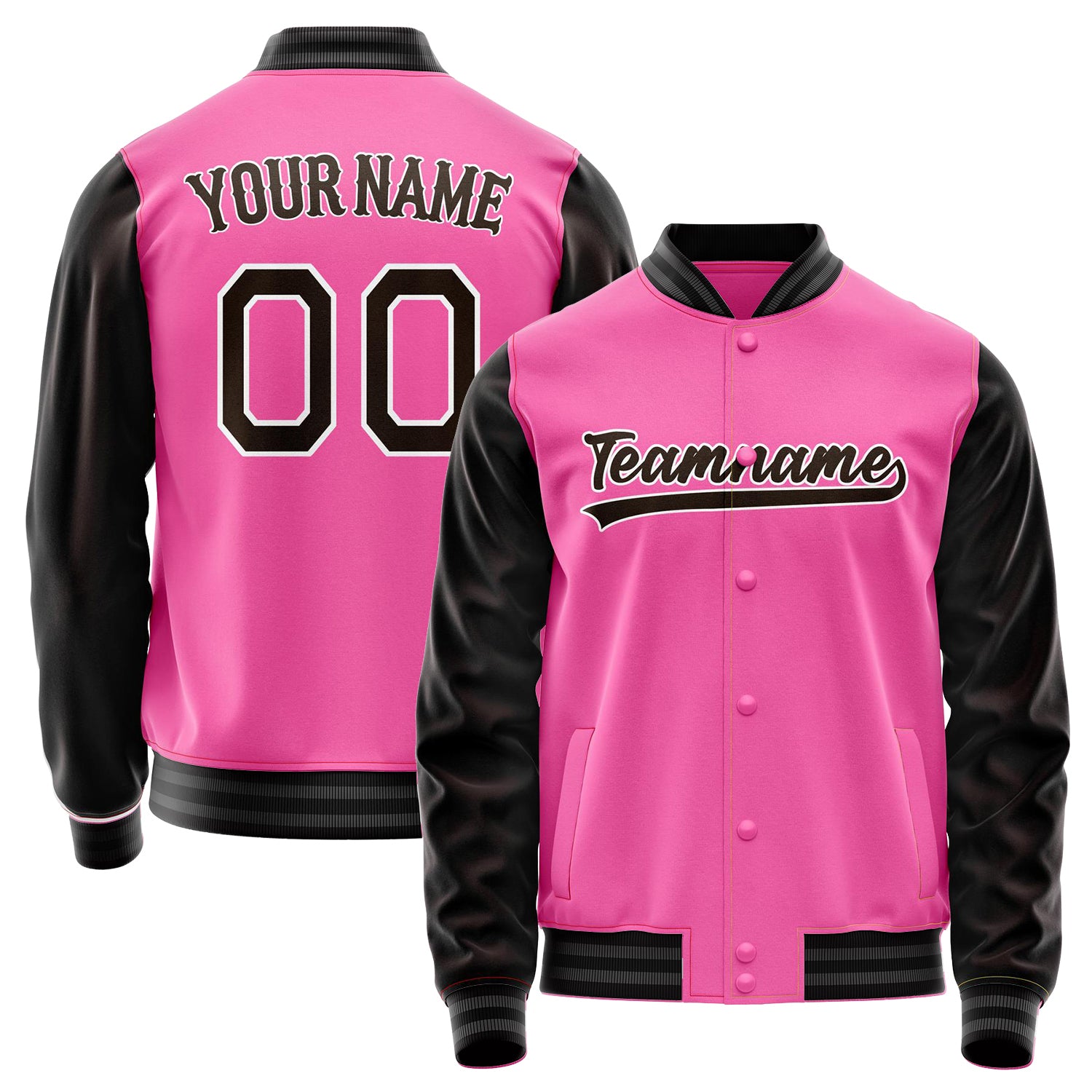 Custom Pink Black Solid Color Varsity Letterman Jacket JA02240617SH326