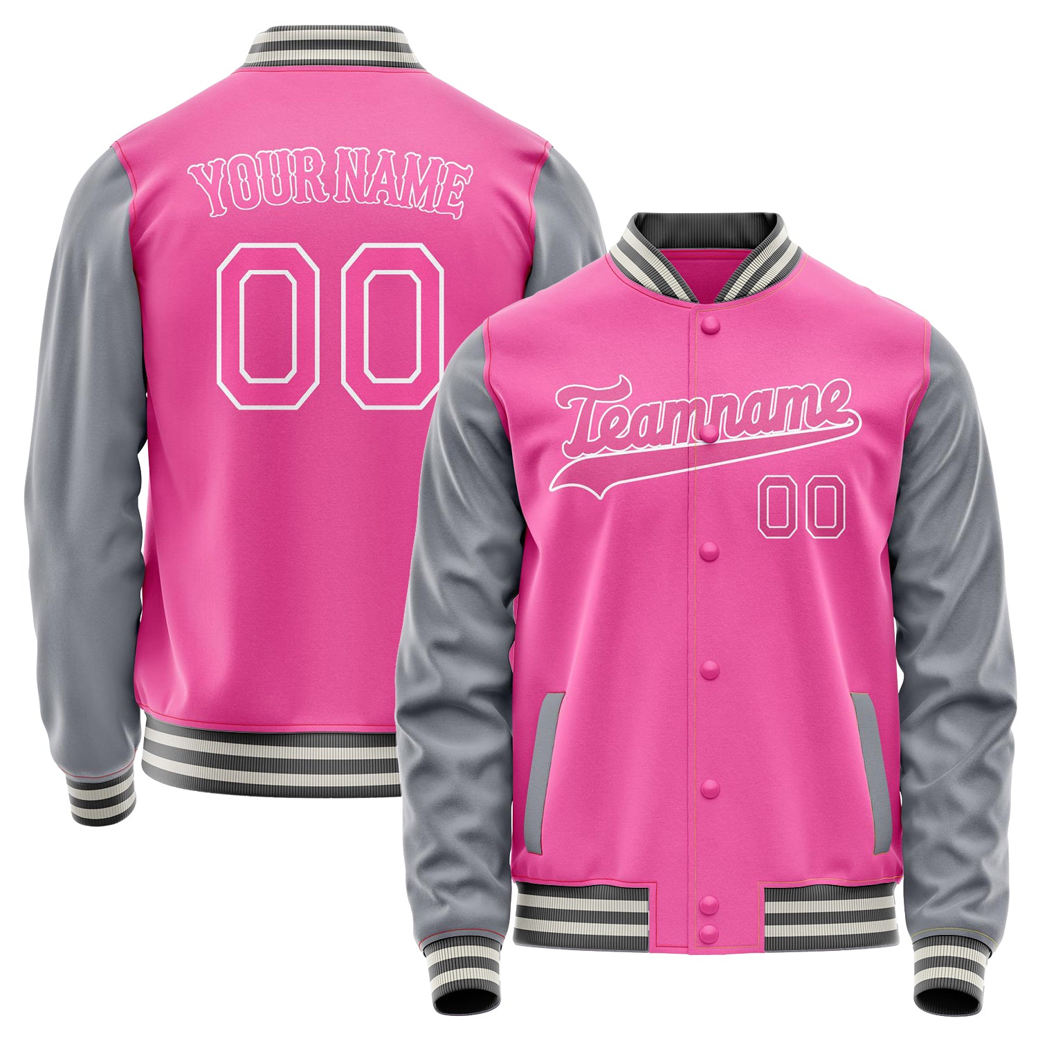 Custom Pink Gray Solid Color Varsity Letterman Jacket JA02240617SH327