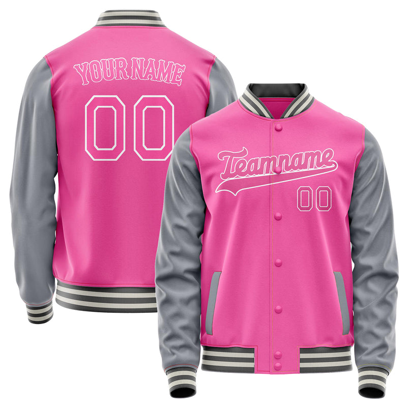 Custom Pink Gray Solid Color Varsity Letterman Jacket JA02240617SH327