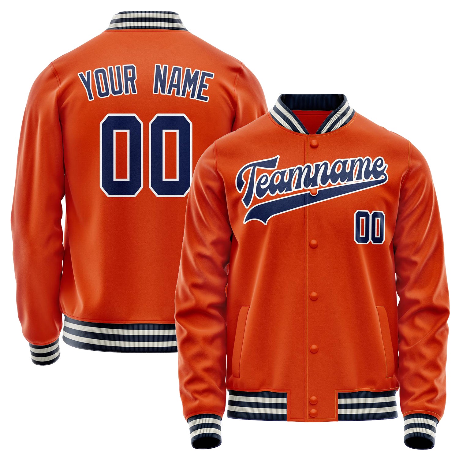 Custom Orange Navy Solid Color Varsity Letterman Jacket JA02240617XE328