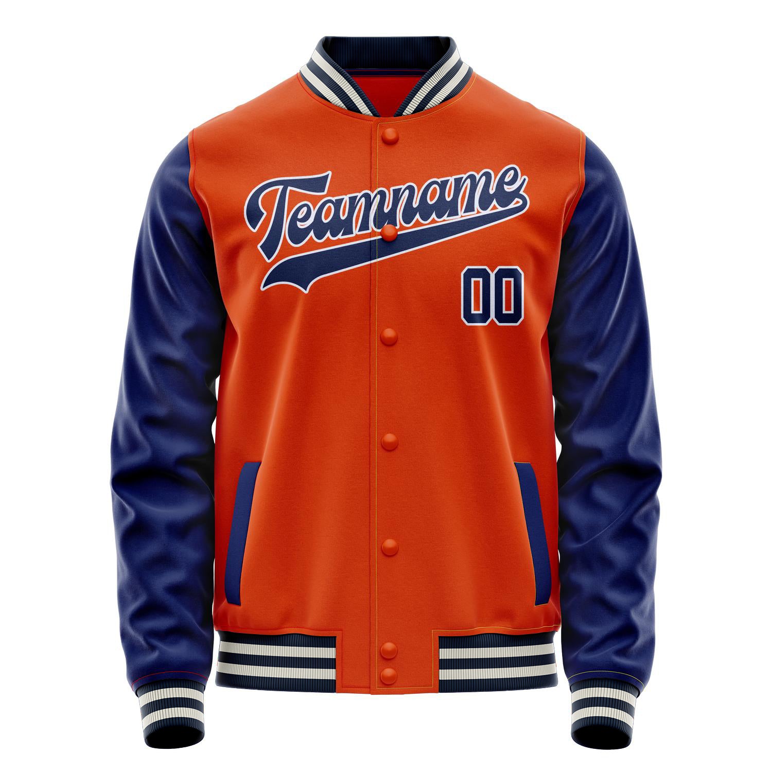 Custom Orange Royal Solid Color Varsity Letterman Jacket JA02240617XE340