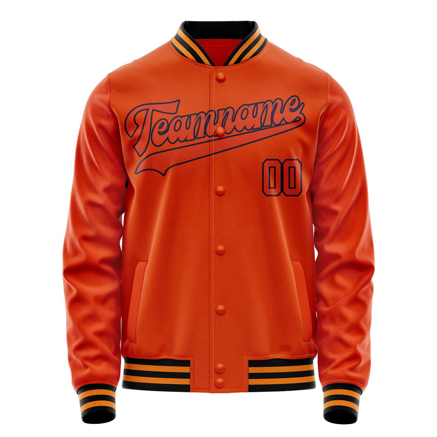 Custom Orange Black Solid Color Varsity Letterman Jacket JA02240617XE349