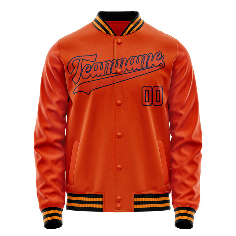Custom Orange Black Solid Color Varsity Letterman Jacket JA02240617XE349