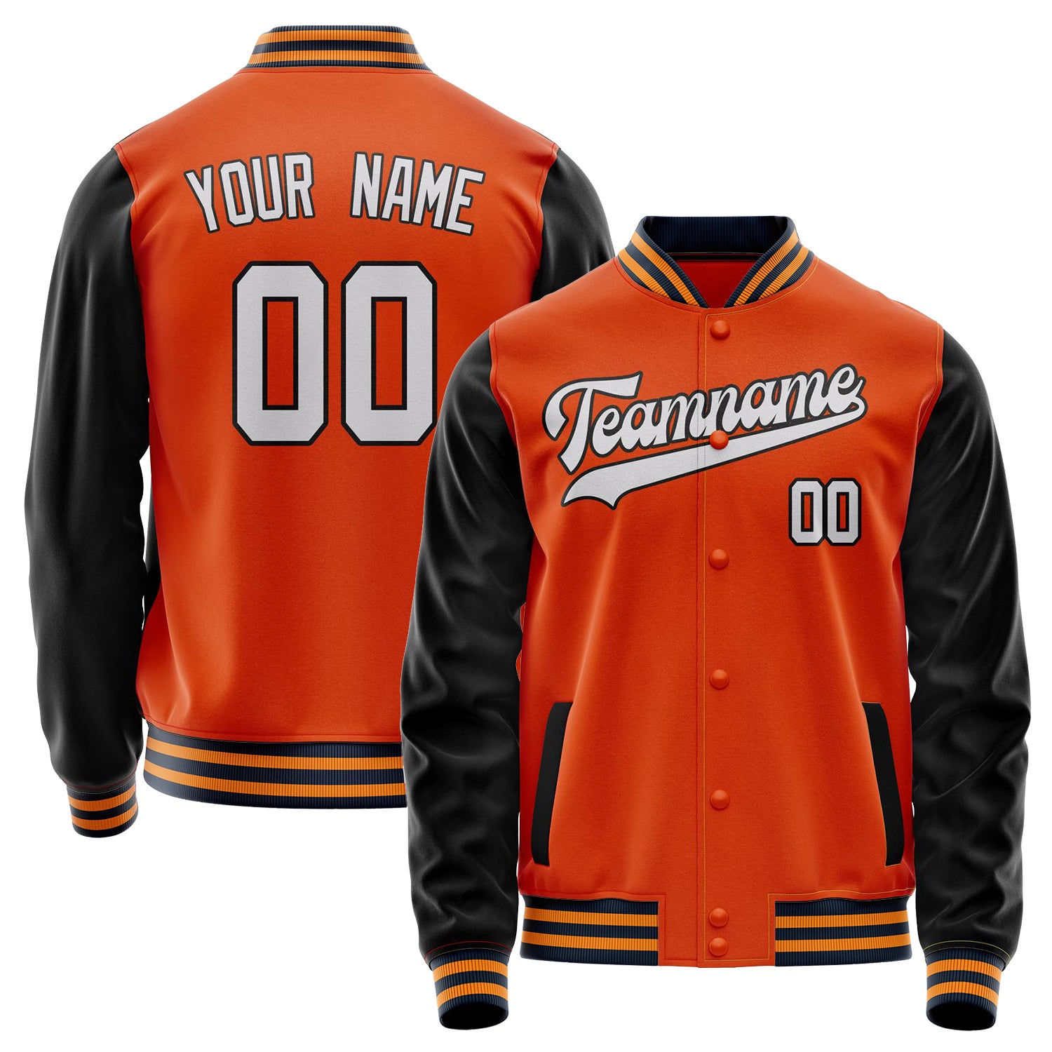 Custom Orange Black Solid Color Varsity Letterman Jacket JA02240617XE355