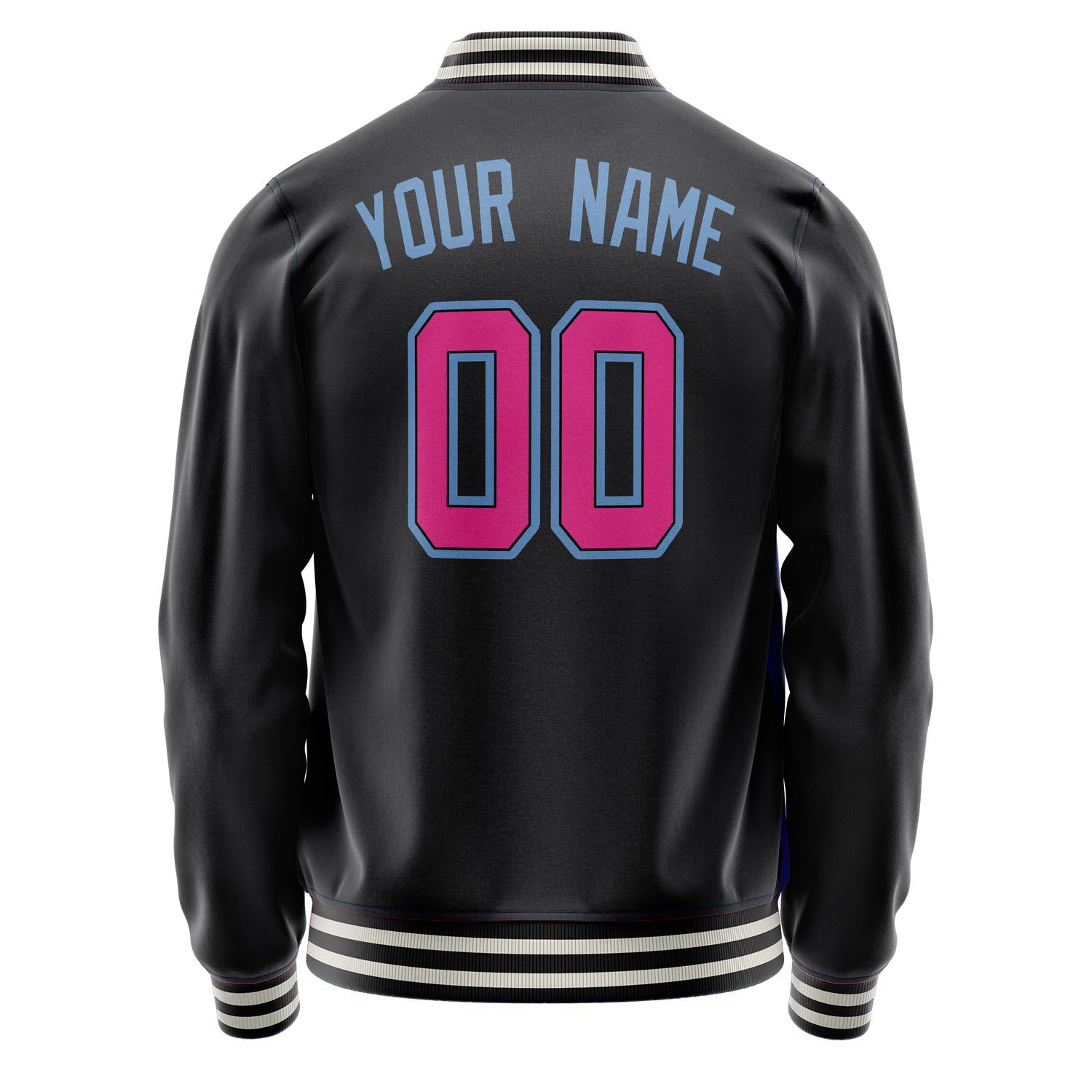 Custom Black Light-Blue Solid Color Varsity Letterman Jacket JA02240617XF003