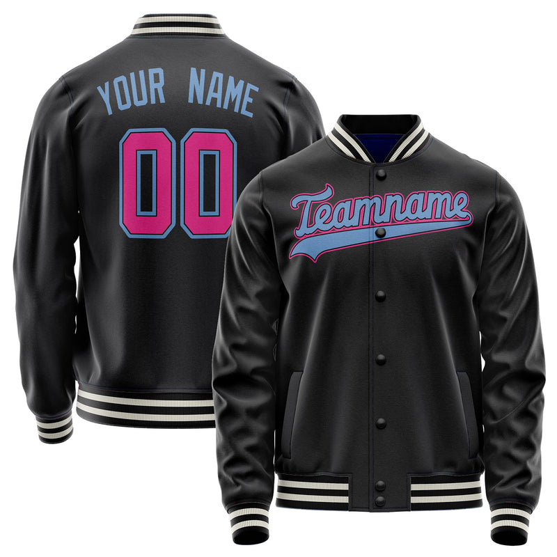 Custom Black Light-Blue Solid Color Varsity Letterman Jacket JA02240617XF003
