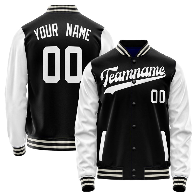 Custom Black White Solid Color Varsity Letterman Jacket JA02240617XF005