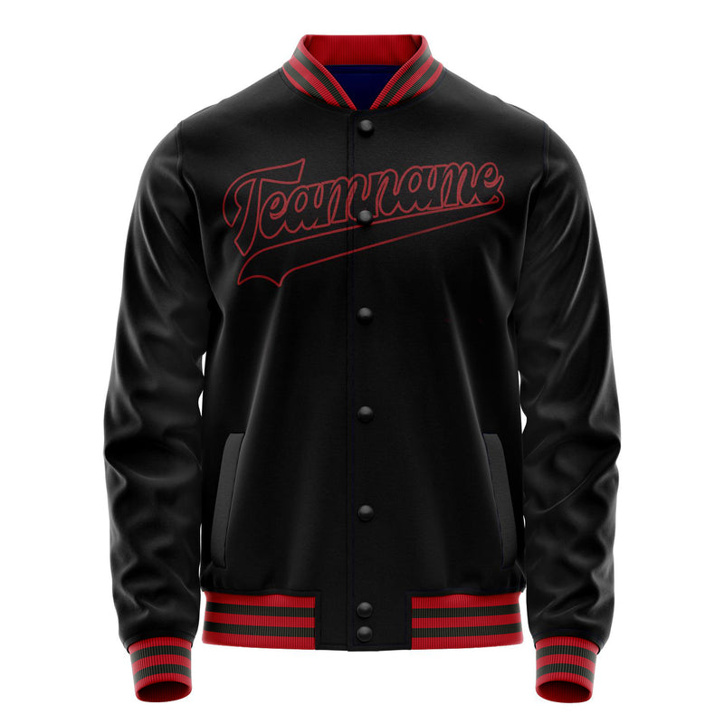 Custom Black Crimson Solid Color Varsity Letterman Jacket JA02240617XF007