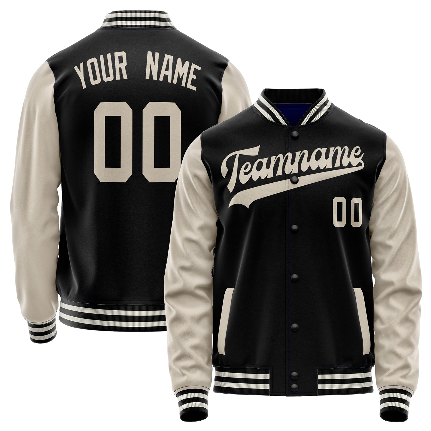 Custom Black Cream Solid Color Varsity Letterman Jacket JA02240617XF008