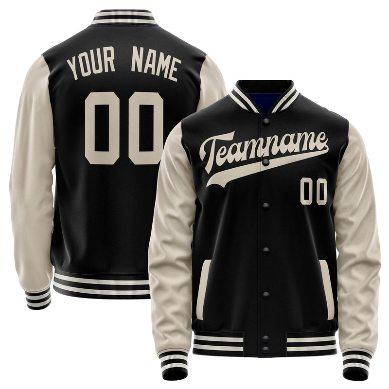 Custom Black Cream Solid Color Varsity Letterman Jacket JA02240617XF008