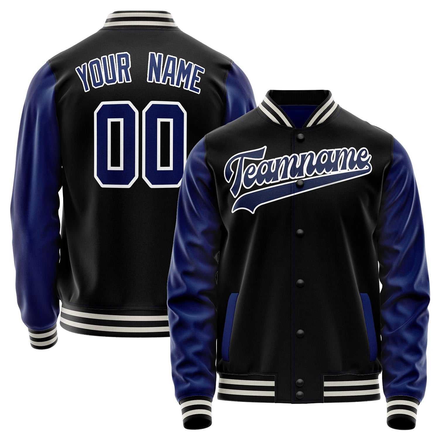 Custom Black Royal Solid Color Varsity Letterman Jacket JA02240617XF010