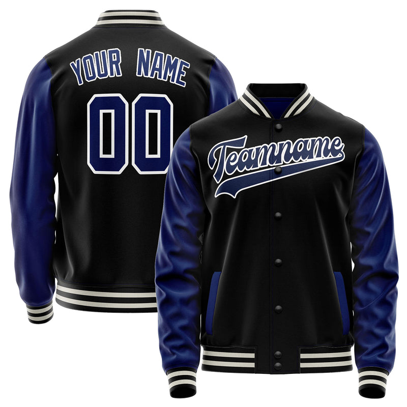 Custom Black Royal Solid Color Varsity Letterman Jacket JA02240617XF010