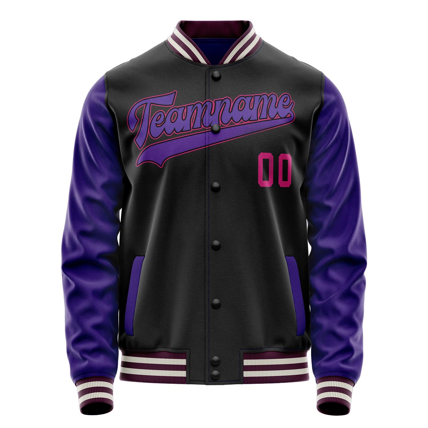 Custom Black Purple Solid Color Varsity Letterman Jacket JA02240617XF011