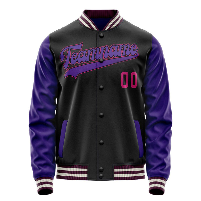 Custom Black Purple Solid Color Varsity Letterman Jacket JA02240617XF011