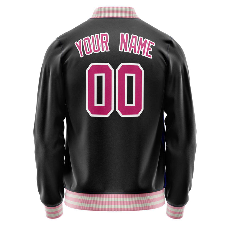 Custom Black Pink Solid Color Varsity Letterman Jacket JA02240617XF014