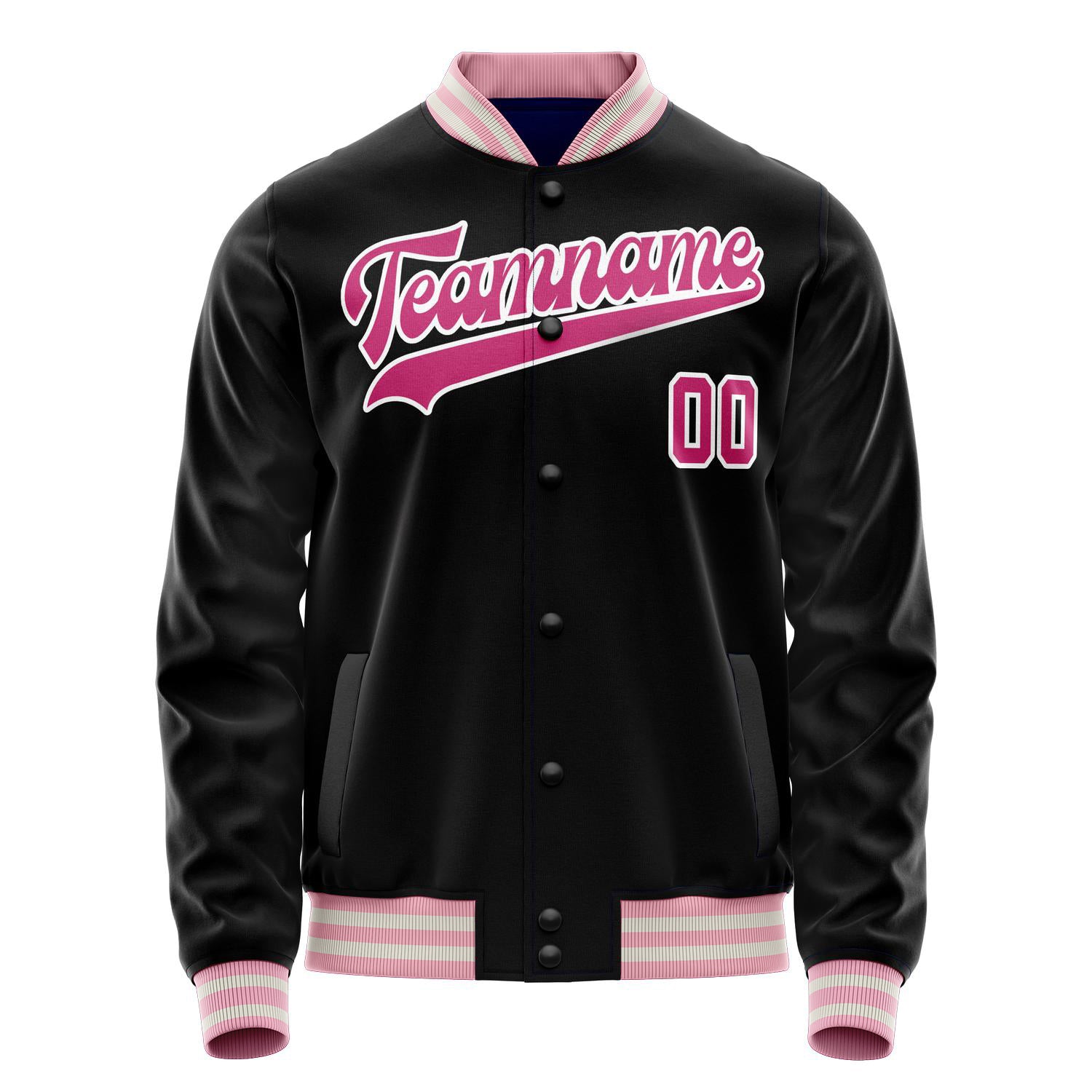 Custom Black Pink Solid Color Varsity Letterman Jacket JA02240617XF014
