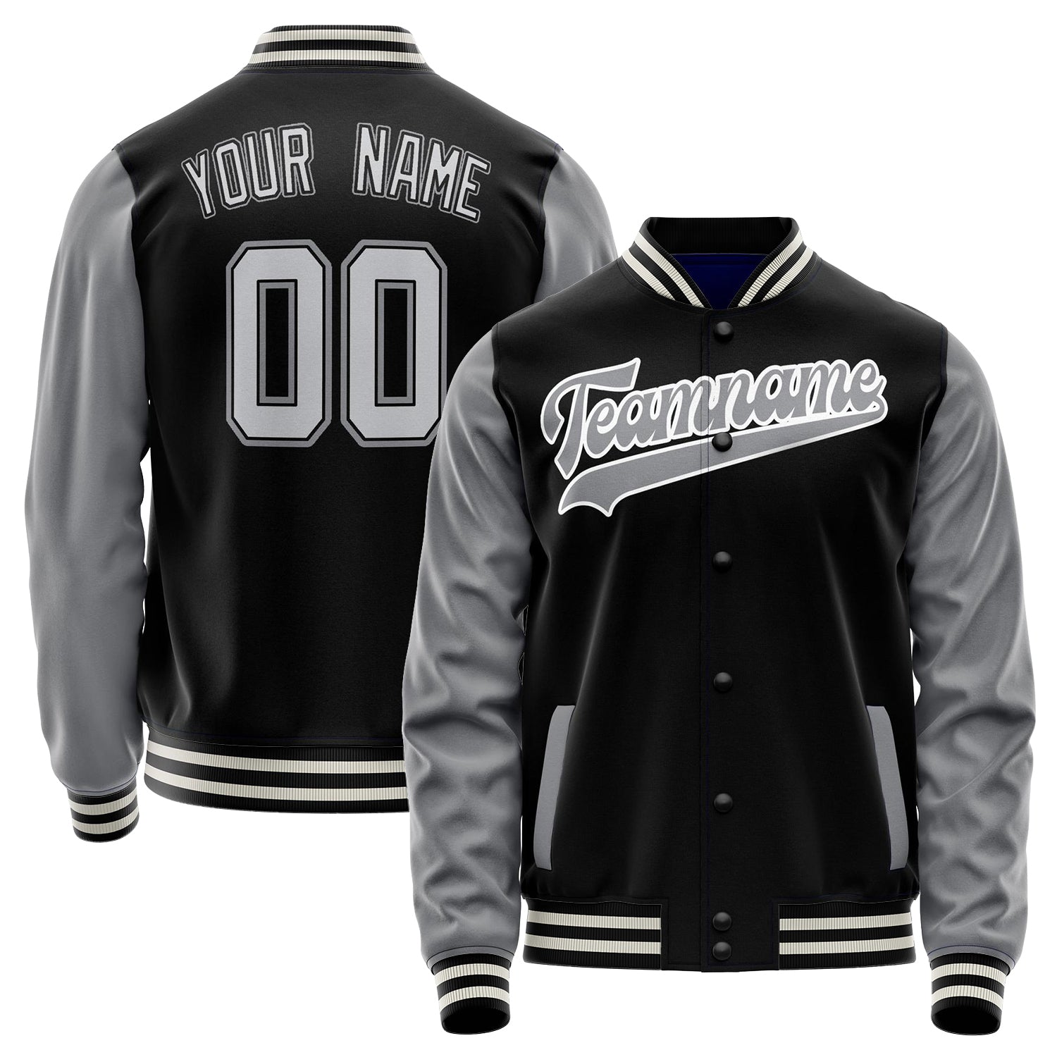Custom Black Gray Solid Color Varsity Letterman Jacket JA02240617XF015