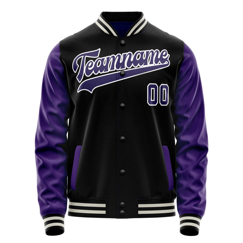 Custom Black Purple Solid Color Varsity Letterman Jacket JA02240617XF016