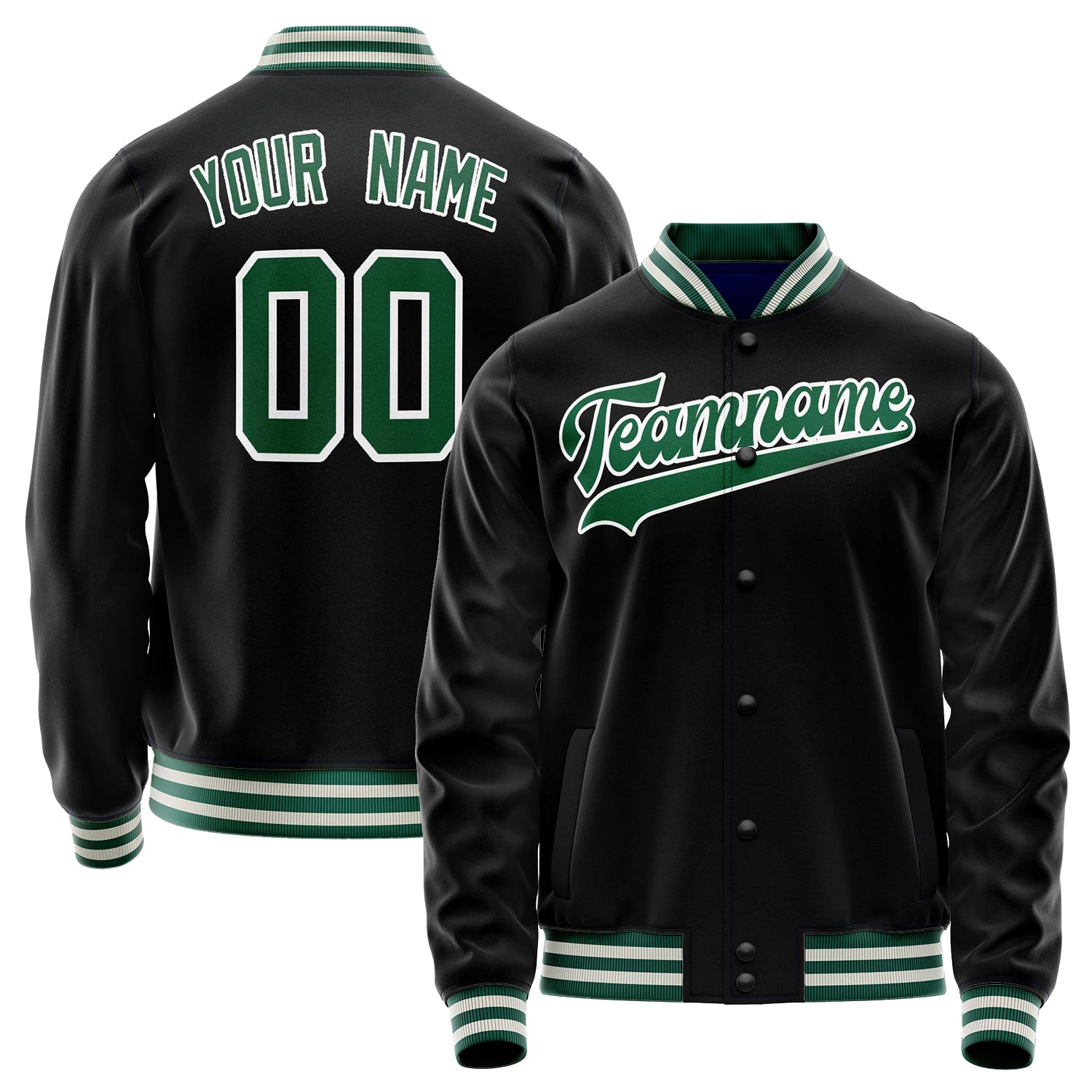 Custom Black Kelly-Green Solid Color Varsity Letterman Jacket JA02240617XF017