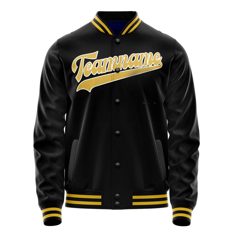 Custom Black Gold Solid Color Varsity Letterman Jacket JA02240617XF020