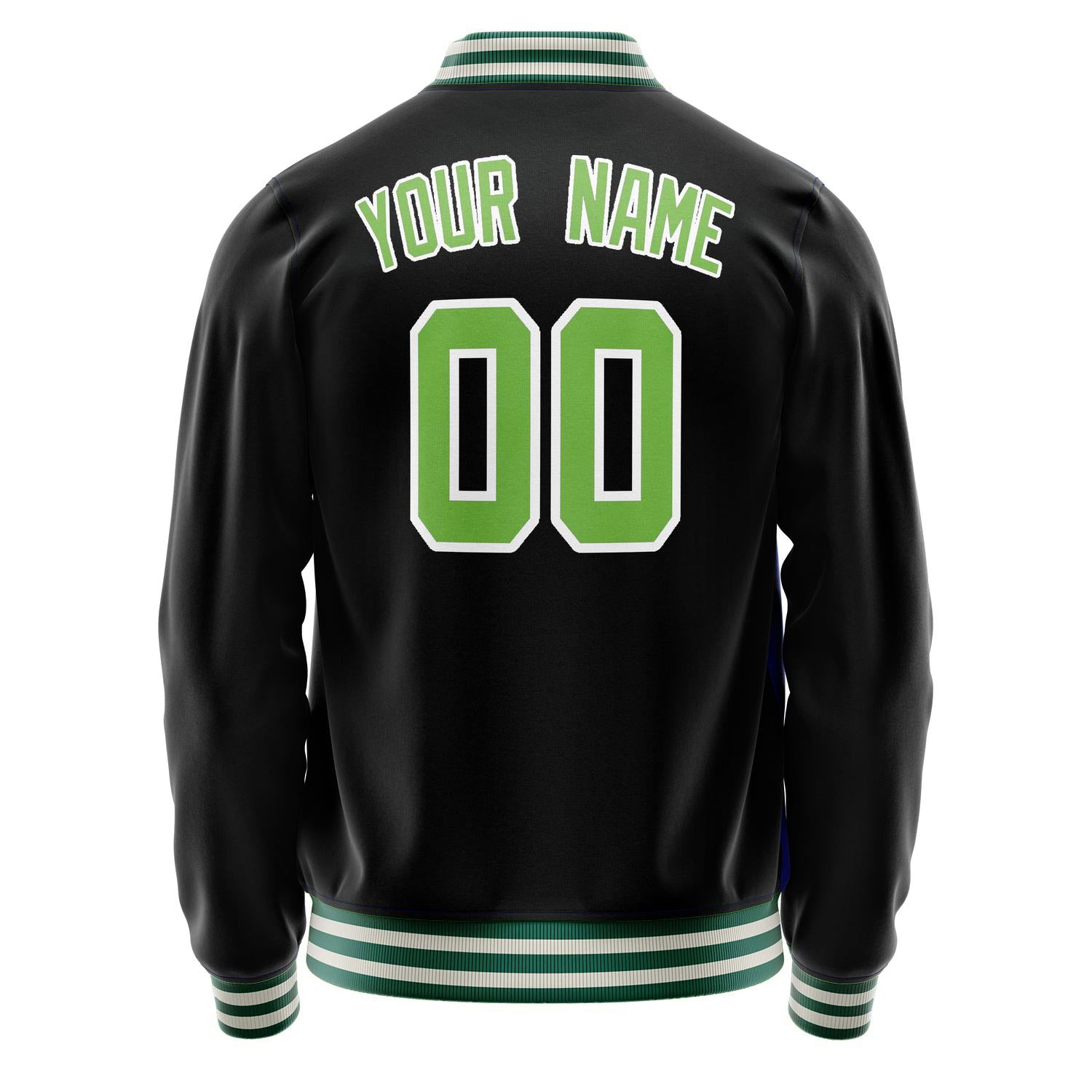 Custom Black Neon-Green Solid Color Varsity Letterman Jacket JA02240617XF021
