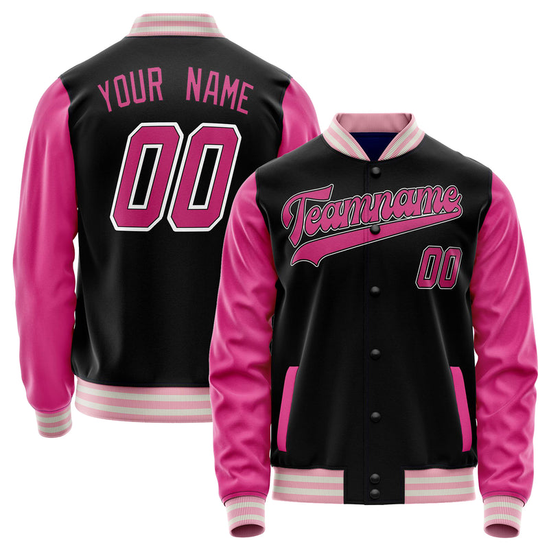 Custom Black Pink Solid Color Varsity Letterman Jacket JA02240617XF023