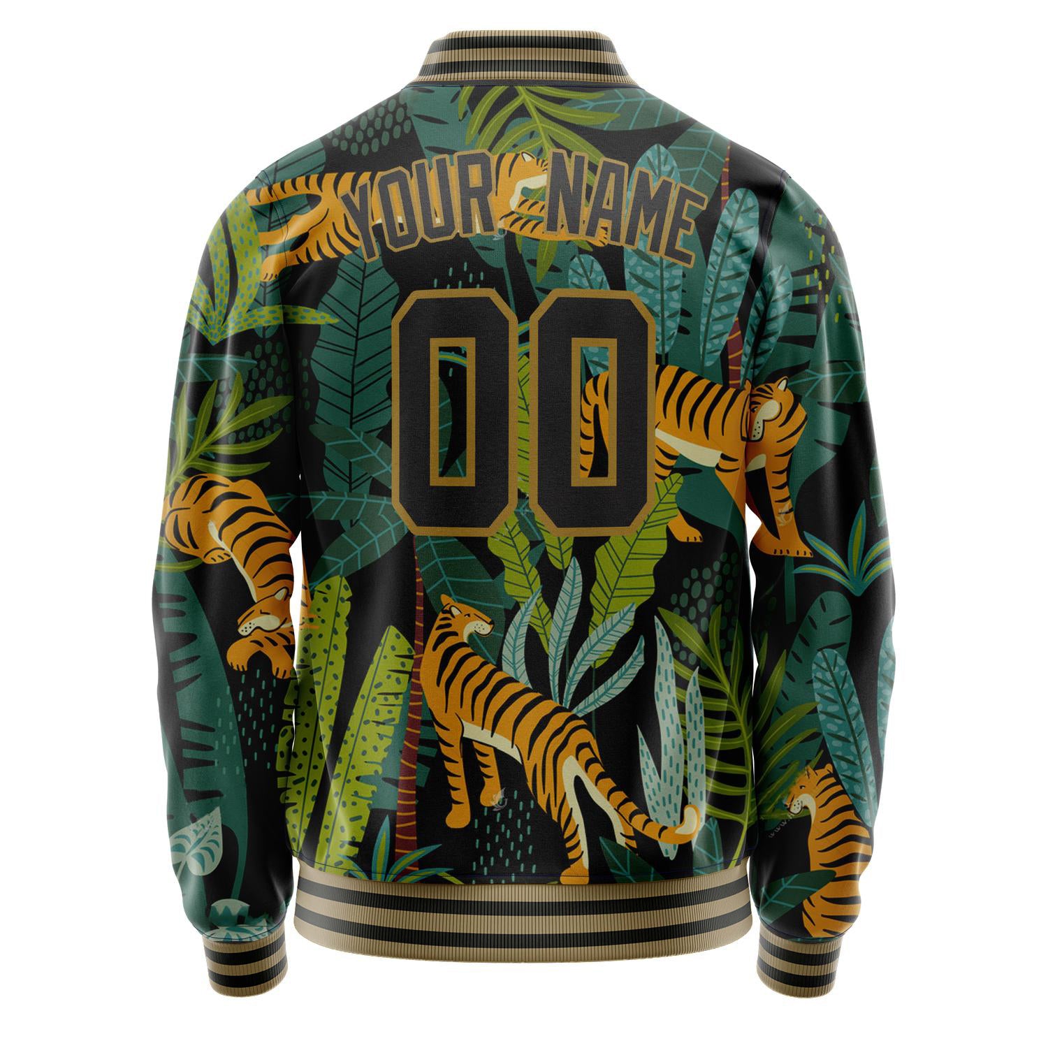 Custom Black Black Tiger 3D Pattern Varsity Letterman Jacket JA02240617XF026