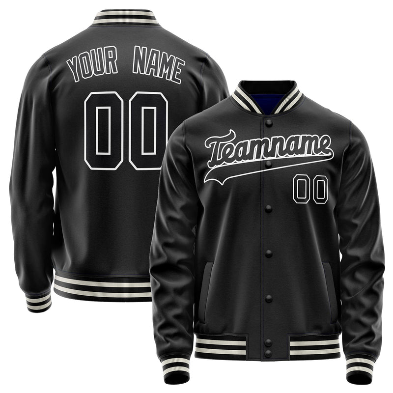 Custom Black White Solid Color Varsity Letterman Jacket JA02240617XF028