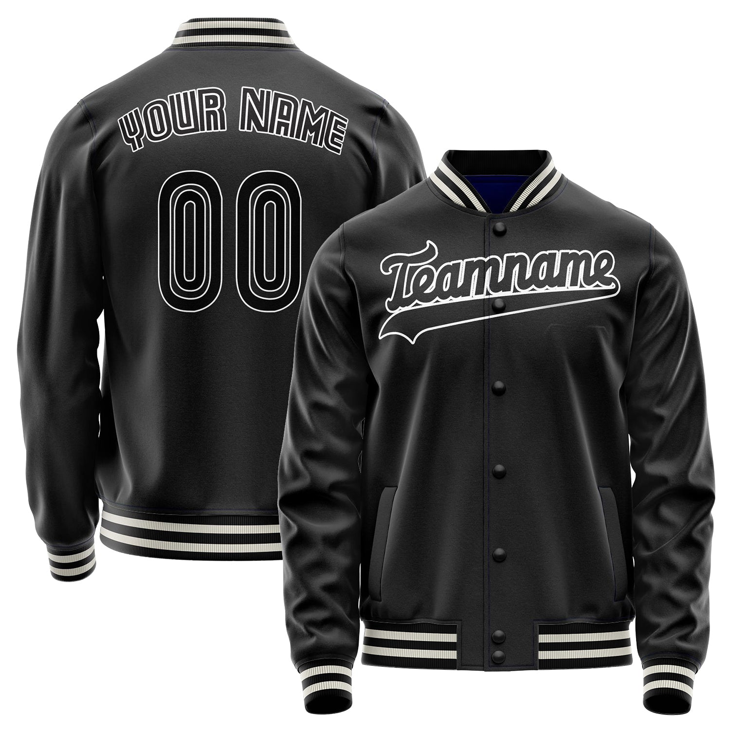 Custom Black White Solid Color Varsity Letterman Jacket JA02240617XF029